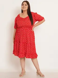 U&F Beyond Plus Size Polka Dots Printed Sweetheart Neck Fit & Flare Dress