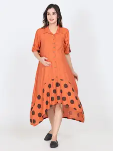 CHARISMOMIC Polka Dots Printed Maternity A-Line Midi Dress