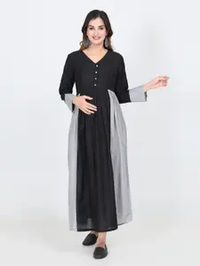 CHARISMOMIC Colourblocked Cotton Maternity Maxi Dress
