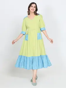 CHARISMOMIC Colourblocked Cotton Maternity Fit & Flare Midi Dress