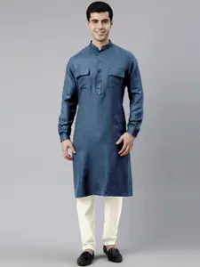 TheEthnic.Co Mandarin Collar Pure Cotton Kurta With Pyjamas