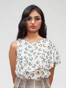Bhaane  Abstract Printed Cape Sleeves Gathered Regular Top