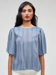 Bhaane Striped Flared Sleeve Cape Top