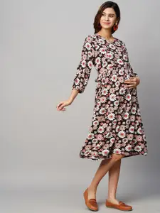 MomToBe Floral Printed Maternity A-Line Midi Sustainable Dress