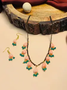 ABDESIGNS Gold-Plated Stone-Studded & Beaded Mangalsutra With Earrings