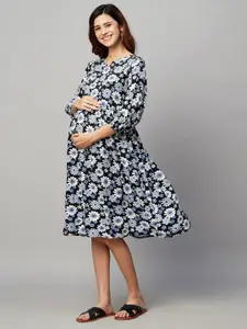MomToBe Floral Printed Maternity A-Line Midi Sustainable Dress