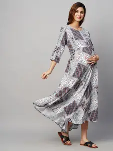 MomToBe Ethnic Motifs Printed Maternity Maxi Sustainable Dress