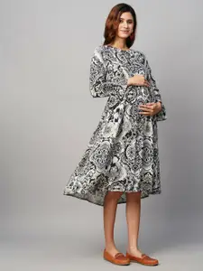 MomToBe Ethnic Motifs Printed Maternity A-Line Midi Sustainable Dress