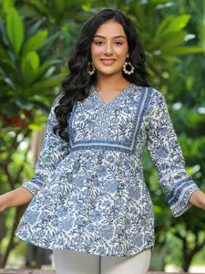 Rain & Rainbow Floral Print Pure Cotton Top