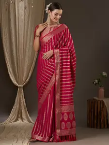 Anouk Pink & Gold-Toned Woven Design Zari Pure Georgette Kanjeevaram Saree
