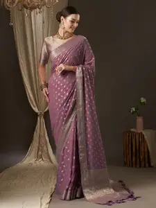 Anouk Mauve & Gold-Toned Woven Design Zari Pure Georgette Kanjeevaram Saree
