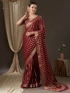 Anouk Maroon & Gold-Toned Woven Design Zari Pure Georgette Kanjeevaram Saree