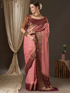 Anouk Pink & Maroon Woven Design Zari Pure Georgette Kanjeevaram Saree