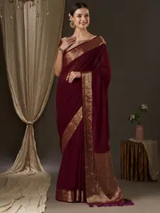 Anouk Burgundy & Gold-Toned Zari Pure Georgette Kanjeevaram Saree