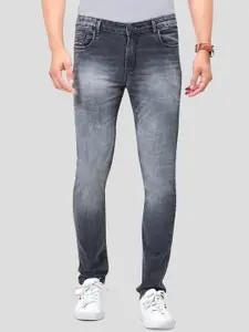 MOZZO Men Lean Mid Rise Clean Look Whiskers and Chevrons Heavy Fade Slim Fit Jeans