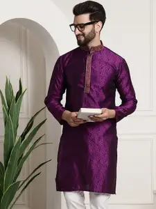 SOJANYA Ethnic Motifs Woven Design Mandarin Collar Thread Work Straight Kurta