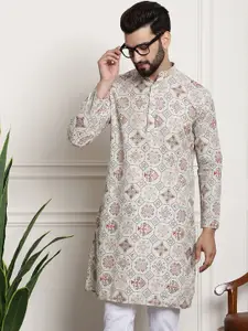 SOJANYA Ethnic Motifs Printed Band Collar Long Sleeves Straight Kurta