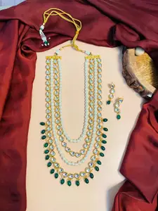 ABDESIGNS Gold-Plated Kundan Pearl Studded Layered Necklace With Earrings