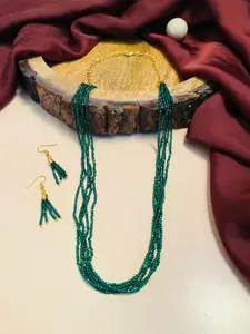 ABDESIGNS Gold-Plated Jaipuri Beads Layered Mala With Earrings