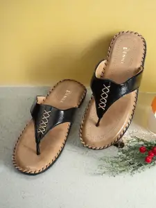 Denill Women Black Textured T-Strap Flats