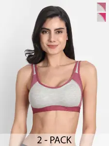 Aimly Pack Of 2 Full Coverage Non Padded Non Wired Cotton Sports Bra With All Day Comfort