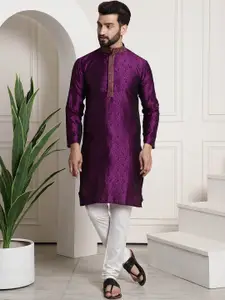 SOJANYA Paisley Woven Design Mandarin Collar Kurta With Churidar