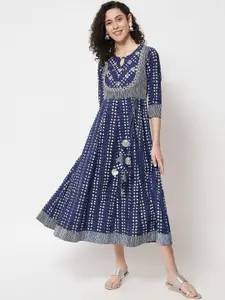 AAYUMI Geometric Printed Embroidered Detailed Pure Cotton A-Line Ethnic Dress