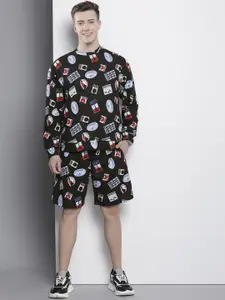 The Indian Garage Co Men Conversational Printed Oversized Sweatshirt & Shorts