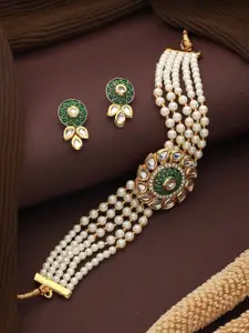 Anouk Gold-Plated Kundan-Studded & Beads-Beaded Necklace & Earrings