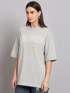 Imsa Moda Typography Printed Drop-Shoulder Sleeves Cotton Oversized T-shirt