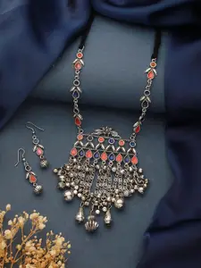 Jazz and Sizzle Silver-Plated Oxidised Enamelled & Beaded Necklace & Earrings