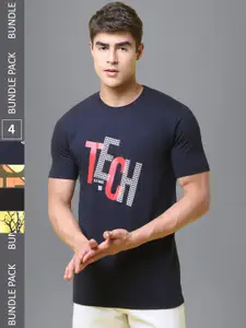1 Stop Fashion Pack Of 4 Typography Printed Cotton T-shirt