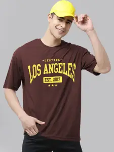 Leotude Typography Printed Drop-Shoulder Sleeves Oversized T-shirt