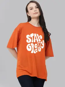 Leotude Typography Printed Drop-Shoulder Sleeves Oversized T-shirt