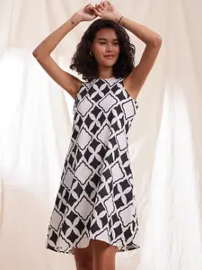Pink Fort Geometric Printed Pure Cotton A-Line Dress