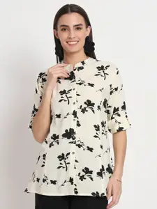 Kannan Floral Printed Mandarin Collar Shirt Style Top