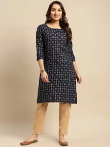 Rangita Ethnic Motifs Printed Round Neck Straight Kurta