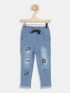 A-Okay Girls Slim Fit High-Rise Mildly Distressed Embroidered Jeans