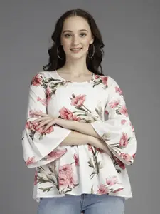 MAZIE Floral Printed Bell Sleeves Gathered A-Line Top