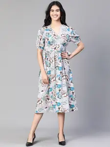 Oxolloxo Floral Print Tie-Up Long Flared Dress