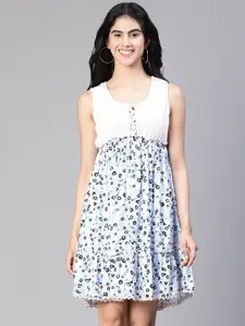 Oxolloxo Floral Printed Sleeveless Gathered Detail Empire Dress