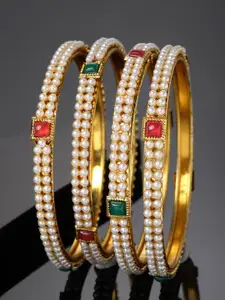 PANASH Set of 4 Gold Plated Artificial Beads Beaded Bangles