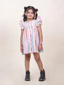 Jilmil Girls Candy Striped Flutter Sleeves Cotton A-Line Mini Dress