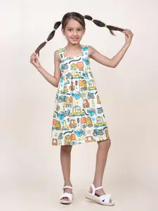 Jilmil Girls Drive Printed Pleated Cotton A-Line Dress