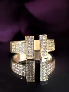 Rubans Voguish 18KT Gold Plated Stainless-Steel Demi-Fine Tarnish-Free Pave Zirconia Ring