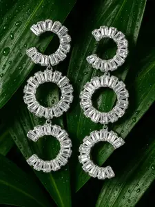 Rubans Voguish Silver Plated Long Shoulder Duster Dazzling Earrings with Crystal Stone Detailing