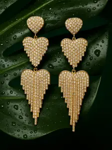 Rubans Voguish Rubans 18K Gold-Plated Cubic Zirconia Studded Heart-Shape Waterfall ShoulderDuster Earring