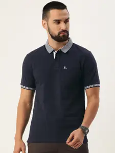 Parx Polo Collar Self Striped Pure Cotton T-shirt