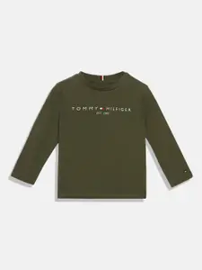 Tommy Hilfiger Boys Typography Printed Round Neck Long Sleeves Pure Cotton T-shirt