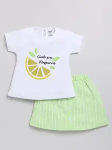 Toonyport Girls Graphic Printed Pure Cotton Top With Skirt